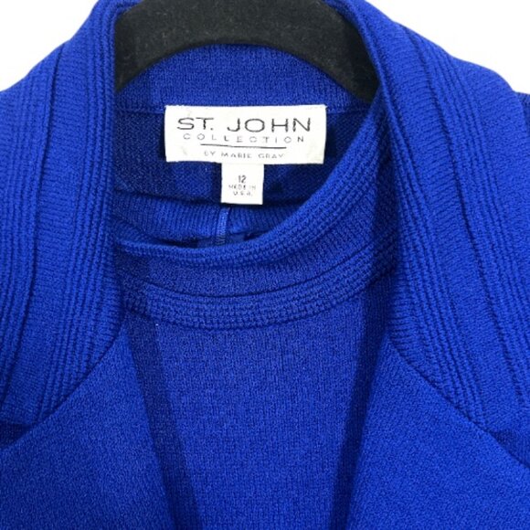 St John 2 Piece Set Sleeveless Midi Dress / Long Jacket Hearts Blue 12/14 - Picture 4 of 7